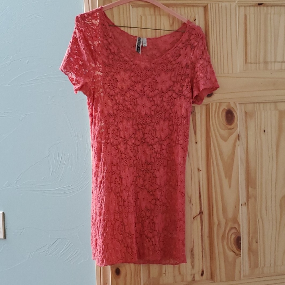 Coral Floral Pattern Lace Burnout